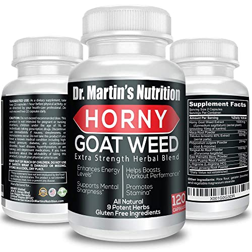 Super Strength 1590mg Horny Goat Weed 120 Capsules With Maca Arginine & Ginseng - Naturally Boost your Health, Workout Performance, Endurance & Energy, Joint Health For Men & Women (120C)