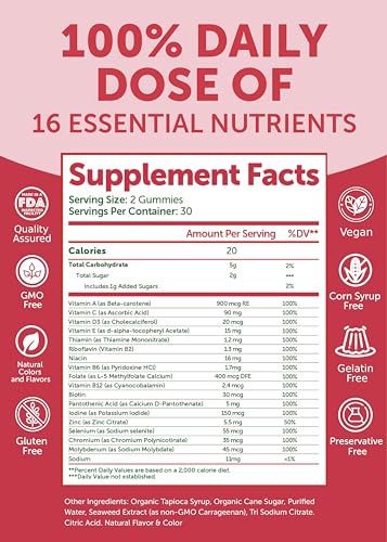 Womens Multivitamin Gummies - Tastiest Proprietary Formula - 100% Daily Value of 16 Essential Vitamins and Minerals (Vitamins A,B,C,D,E) Healthy,Non-GMO Chewable Womens Multivitamin Gummy, 60 Count