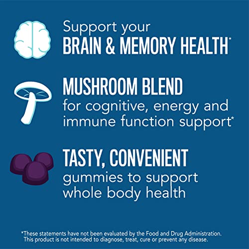 Natural Vitality Brain Health & Memory Gummies; Provides Daily Brain Health Support; Functional Mushroom Extract Blend; Vegan, Gluten Free; Delicious, Raspberry Flavored; 60 Gummies*