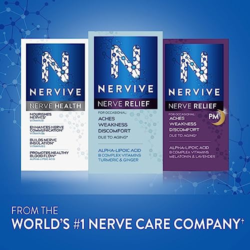 Nervive Nerve Relief, with Alpha Lipoic Acid, to Help Reduce Nerve Aches, Weakness, & Discomfort in Fingers, Hands, Toes, & Feet*, ALA, Vitamins B12, B6, & B1, Turmeric, Ginger, 30 Daily Tablets