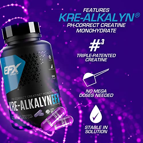 EFX Sports Kre-Alkalyn EFX | pH Correct Creatine Monohydrate Pill Supplement | Strength, Muscle Growth & Performance | 60 Servings, 120 Capsules
