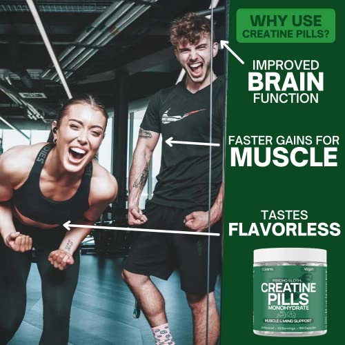 Creatine Monohydrate Pills - Muscle Builder, 180 Capsules 5G, 45 Servings, Vegan, Pre/Post-Workout, | Creatine Capsules for Women and Men, Micronized, Instantized, Powder Tablet Gummy Alt, Creatina