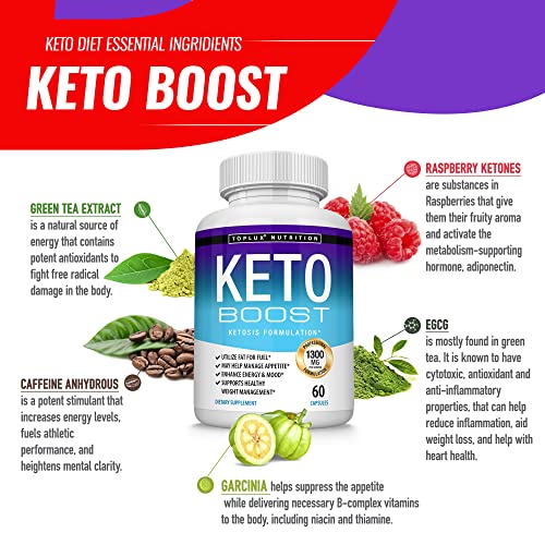 Keto Boost Diet Pills Ketosis Supplement - Natural Exogenous Keto Formula Support Energy & Focus, Advanced Ketones for Ketogenic Diet, Keto Diet Pills, for Men Women