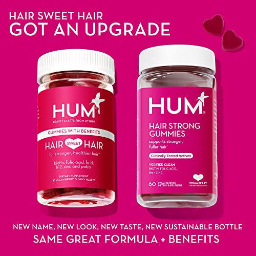 HUM Hair Strong - Daily Gummies with Biotin to Improve Hair Growth - Fo Ti, Folic Acid, Zinc, Vitamin B12 & PABA to Support Healthy Hair, Skin and Nails for Women and Men (30-Day Supply)