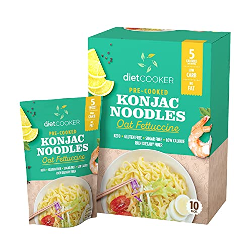 (Pack of 10) DIET COOKER Premium Shirataki Noodles, Konjac Noodle, Keto & Vegan Friendly, Zero Net Carbs, Odor Free, Low Calorie Pasta, Healthy Diet Food 9.52 oz (Oat Fettuccine)