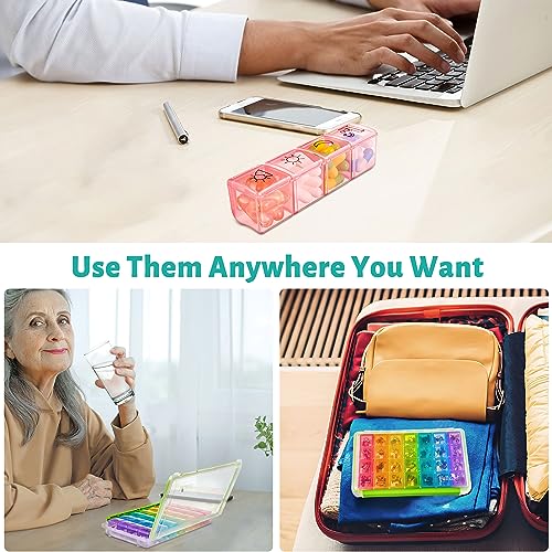 Fullicon Weekly Pill Organizer 4 Times a Day, Pill Box 7 Day for Travel, Moisture-Proof Daily Pill Box Organizer, Large Pill Case for Medicine, Vitamin, Fish Oil, and Supplement (Clear and Green)