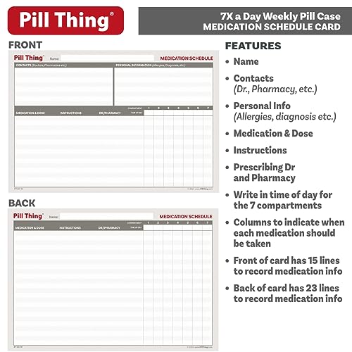 7 Times a Day Weekly Pill Box Organizer Case, Secure 7X Pillbox with Medication Schedule (7 Time-a-Day)