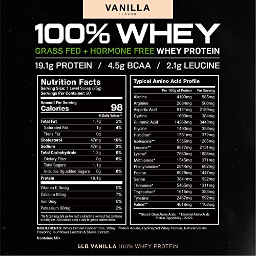 Muscle Feast 100% Grass-Fed Whey Protein, Pastured Raised Hormone Free All Natural, Vanilla, 5lb