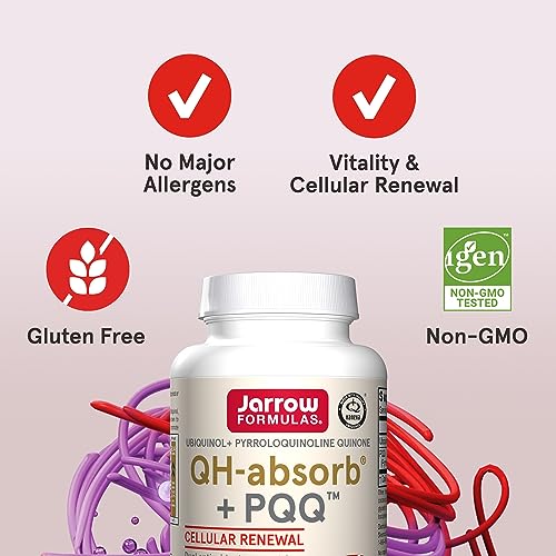 Jarrow Formulas QH-absorb + PQQ - 100 mg Ubiquinol - Up to 60 Servings (Softgels) - Cellular Renewal & Antioxidant Support for Mitochondrial Biogenesis - Dietary Supplement - Gluten Free