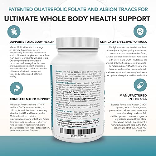 Pure Therapro Rx Methyl Multi Without Iron - 120 Vegan Capsules - Activated Vitamin Cofactors & Folate as Quatrefolic (5-MTHF), Multivitamin & Multimineral Supplement Supports Total Body Health