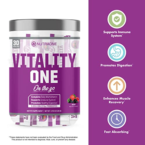 NutraOne VitalityOne On The Go Complete Multivitamin, Probiotic and Enzyme Blend Orange Cream – 30 Servings