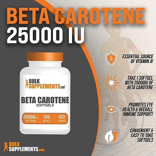 BULKSUPPLEMENTS.COM Beta Carotene 25000 IU Softgels - Vitamin A Supplement, Beta Carotene Supplements, Beta Carotene Pills - Gluten Free, 1 Beta Carotene Softgel per Serving, 120 Softgels