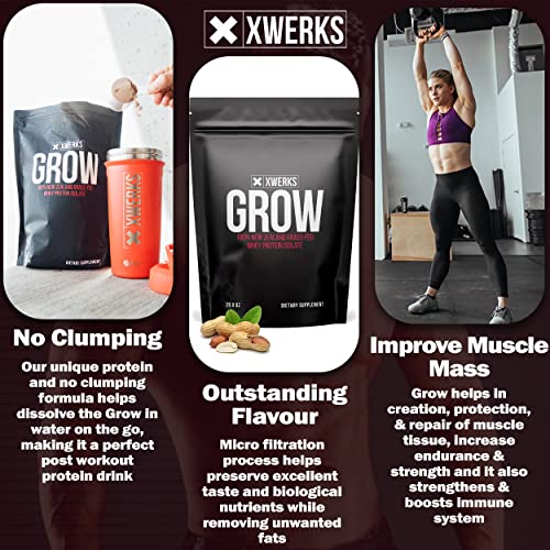 Xwerks Grow: Whey Protein Isolate Powder - Keto-Friendly - Soy & Gluten-Free - Nutrition Muscle Shake - 23g - 30 Servings for Optimum Strength Fitness - Easy-Digesting - Peanut Butter Flavor