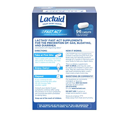 Lactaid Fast Act Lactose Intolerance Relief Caplets with Lactase Enzyme, 96 Count