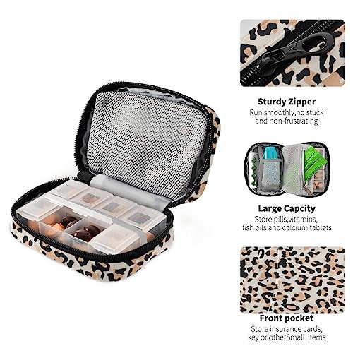 Orange Black Leopard Travel Pill Organizer Case Daily Medicine Organizer Travel Pill Box Pill Container for Travel Family Business Vitamins Fish Oil Supplements