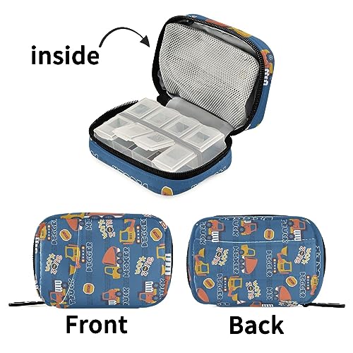 Construction Vehicles Travel Pill Organizer Case Weekly Portable Pill Bag Container 7 Days Pill Box Organizer for Fish Oils Vitamin Travel Business Gifts