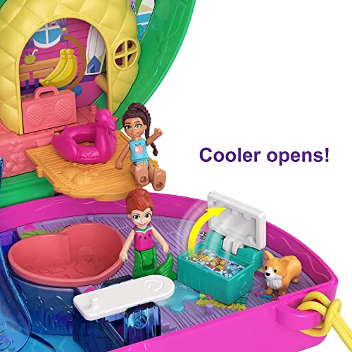 Polly Pocket Compact Playset, Scented Watermelon Pool Party with 2 Micro Dolls & Accessories, Travel Toys