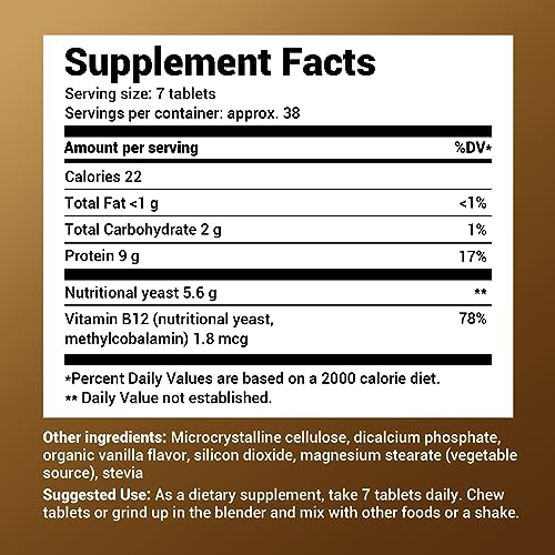 Dr. Berg Nutritional Yeast Tablets – Natural B12 Added - All 8 B Vitamin Complex – Organic Vanilla Flavor - 270 Vegan Tablets Dietary Supplements