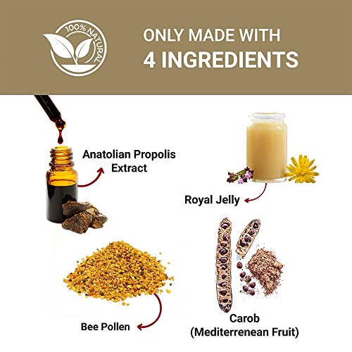 BEE & YOU Royal Jelly Bee Pollen Propolis Dietary Supplement, Carob, Count of 60 Tablets