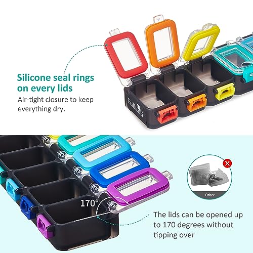 Fullicon Weekly Pill Organizer 7 Day Ultra Moisture and Spill Proof Daily Pill Box, Large Medicine Case with Secure Buckle, Compact Travel Pill Container for Pill, Vitamin, & Fish Oil (Rainbow Black)