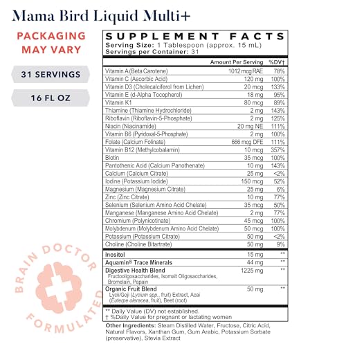 Best Nest Wellness Mama Bird Liquid Prenatal Vitamin, Methylated Prenatal Vitamins, Organic Fruit Blend, Vegan, Methylfolate (Folic Acid for Pregnant Women), Strawberry Flavor, 16 oz