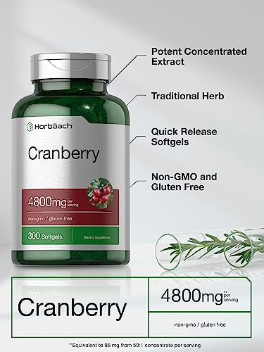 Cranberry Supplement | 4800mg | 300 Softgels | Non-GMO and Gluten Free Cranberry Pills from Concentrate Extract | by Horbaach