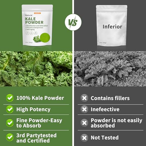 Kale Powder Natural - Green Superfood for Kale Drink，Antioxidant, Supports osteoporosis & Function Supplement, Rich in Dietary Fiber & Mineral, Vegan, 8oz