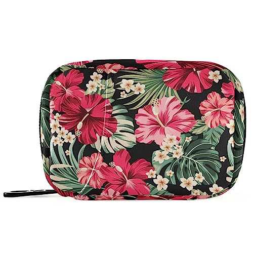 Exotic Hawaiian Tropical Hibiscus Travel Pill Organizer Case Weekly Portable Pill Bag Container 7 Days Pill Box Organizer for Vitamins Medication Fish Oil Supplements