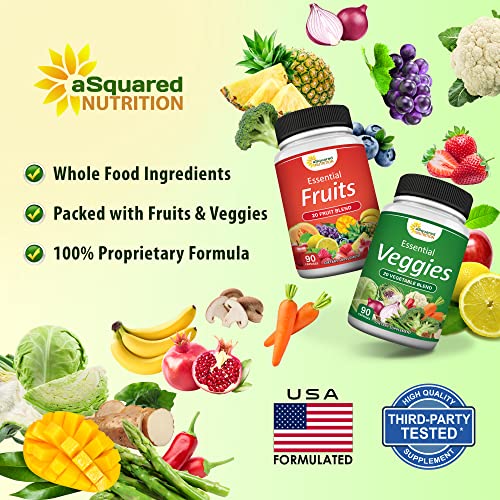 aSquared Nutrition Fruits and Veggies Supplement - 90 Veggie & 90 Fruit Capsules - Superfood Vegetable Greens Vitamins Pills - Nature's Super Food Alternative to Powder & Gummies