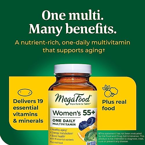 MegaFood Women's 55+ One Daily Multivitamin for Women with Vitamin A, Vitamin C & Vitamin E for optimal aging support - Plus Real Food - Bone & Immune Support Supplement - Vegetarian - 60 Tabs