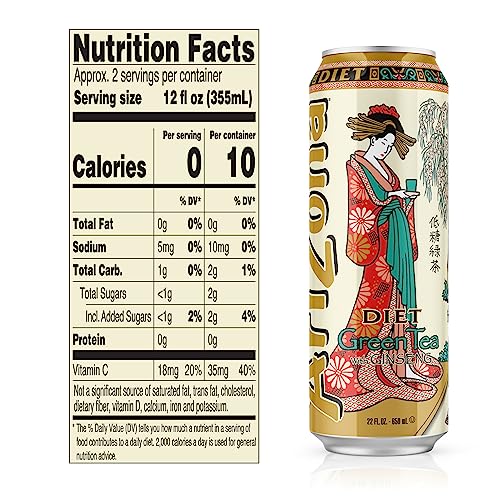 AriZona Diet Green Tea with Ginseng and Honey - Big Can, 22 Fl Oz (Pack of 24)