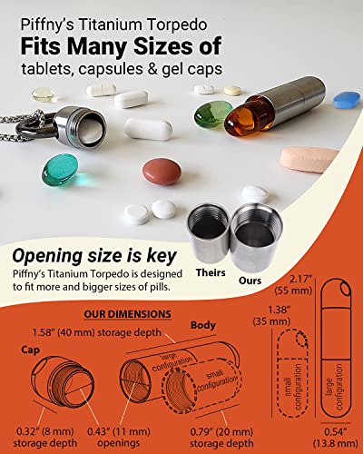 Piffny Titanium Torpedo Adjustable-Length Waterproof Keychain Pill Holder Medicine Fob for Travel and Everyday Assurance - Gunmetal - 1 Pack