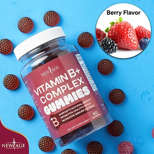 NEW AGE Vitamin B Complex Gummies with Vitamin B3, B5, B6, B7, B9 & B12 – with Biotin, Folic Acid & Vitamin C – Gluten-Free, Vegan, Made in The USA! (120 Count (Pack of 2))