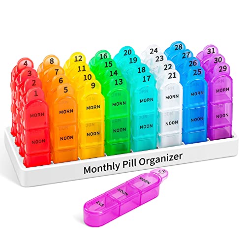 Daviky Monthly Pill Organizer 3 Times a Day, 30 Day Pill Organizer with Small Pill Box, One Month Medicine Organizer, 31 Day Pill Case Pill Container to Hold Vitamin, Supplement and Medication