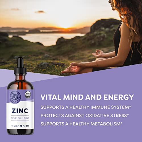 Vimergy Organic Liquid Zinc, 57 Servings – Alcohol Free Zinc Sulfate – Supports Immune Health & Metabolism – Antioxidant – Gluten-Free, Non-GMO, Kosher, Vegan & Paleo Friendly (115 ml)