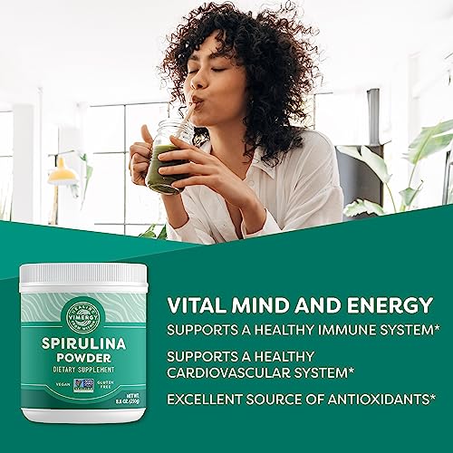 Vimergy Natural Spirulina Powder, 83 Servings – Super Greens Powder – Nutrient Dense Blue-Green Algae Superfood for Smoothies & Juices – Immune Support - Non-GMO, Gluten-Free, Vegan & Paleo (250g)