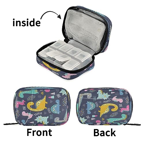 Takiito Cute Funny Kids Dinosaurs Travel Pill Organizer Bag, Weekly Daily Pill Case Bag Portable Pill Box for Vitamin Supplement Medicine