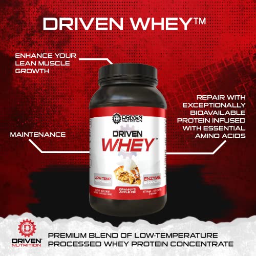 Driven WHEY- Grass Fed Whey Protein Powder: Delicious, Clean Protein Shake- Improve Muscle Recovery with 23 Grams of Protein with Added BCAA and Digestive Enzymes (Strawberry Milkshake, 5lb)