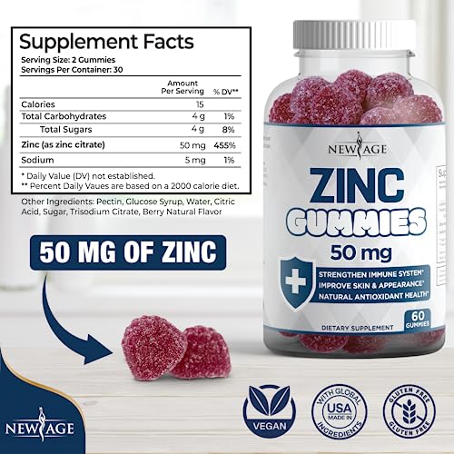 NEW AGE Immune Defense Combo - 2 Pack - Vitamin D3 Gummies 5000 IU 125mcg & High Potency Zinc Gummies, Immune Booster 120 Count