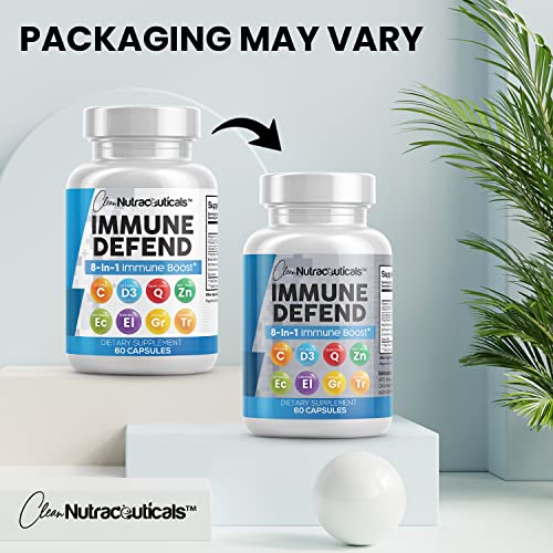 Immune Defense Support Supplement 8 in 1 w/Zinc 50mg Quercetin, VIT C 1000mg, Vitamin D3 5000 IU, Elderberry, Turmeric Curcumin, Ginger, Echinacea - Immunity System Booster Adults Vegan - 60Ct (USA)