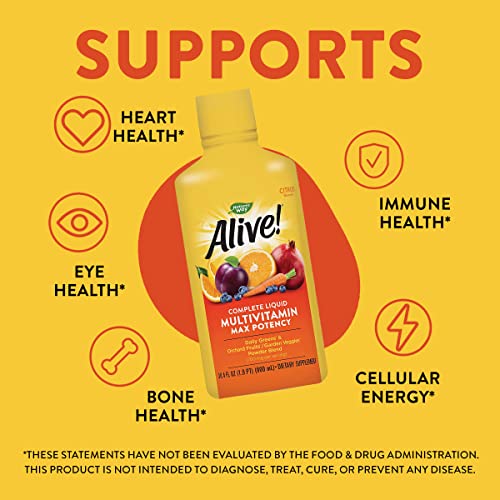 Nature's Way Alive! Max Potency Liquid Multivitamin with Antioxidants Beta Carotene, Vitamins C & E, and Food-Based Blends, Citrus Flavored, 30.4 Fl. Oz.