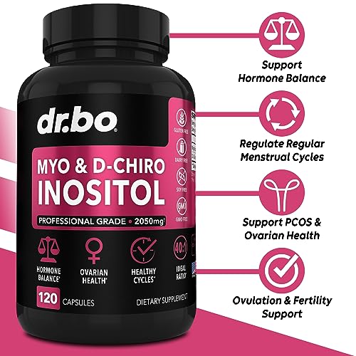 Myo-Inositol & D-Chiro Inositol & Berberine Supplement Capsules - Support Hormone Balance, Fertility, Regulate Menstrual Cycle, Ovarian Health & PCOS - 1200mg Berberine Pills for Healthy Metabolism