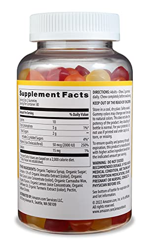 Amazon Basics Vitamin D3 2000 IU Gummies, Orange, Lemon & Strawberry, 160 Count (2 per Serving) (Previously Solimo)