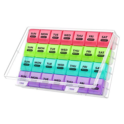 DANYING XL Monthly Pill Organizer 1 Time a Day with Dust-Proof Case, Extra Large 4 Weeks Pill Box Once a Day, 28 Days Pill Container 1 Per Day