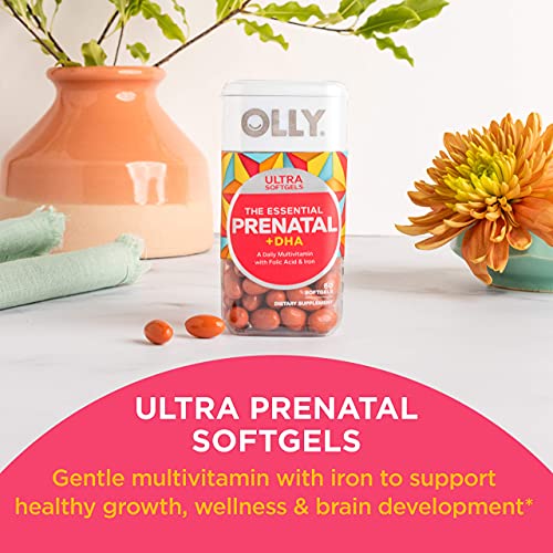 OLLY Ultra Strength Prenatal Multivitamin Softgels, Supports Healthy Growth, Brain Development, Iron, Folic Acid, DHA, Vitamins C, E, 30 Day Supply-60 Count (Packaging May Vary)