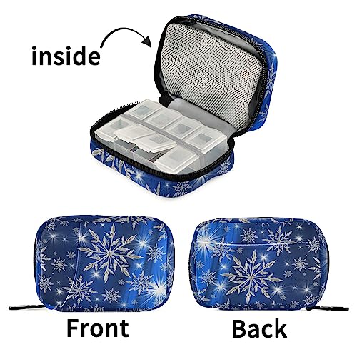 Snowflakes Christmas Travel Pill Organizer Case Daily Pill Medicine Box Organizer Protable Pill Container for Vitamin Fish Oil Pills Supplements