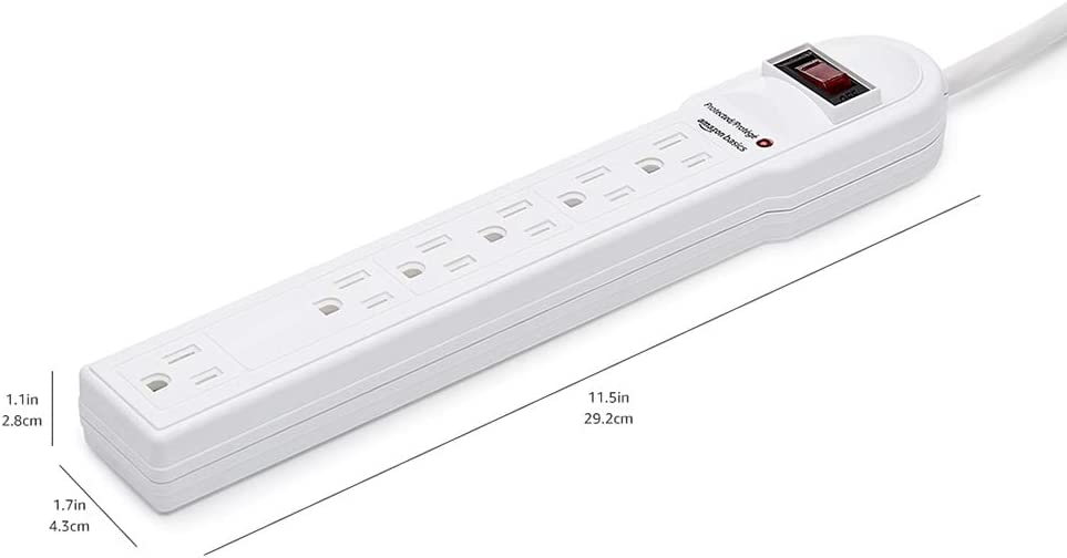 Amazon Basics 6-Outlet Surge Protector Power Strip, 6-Foot Long Cord, 790 Joule - White