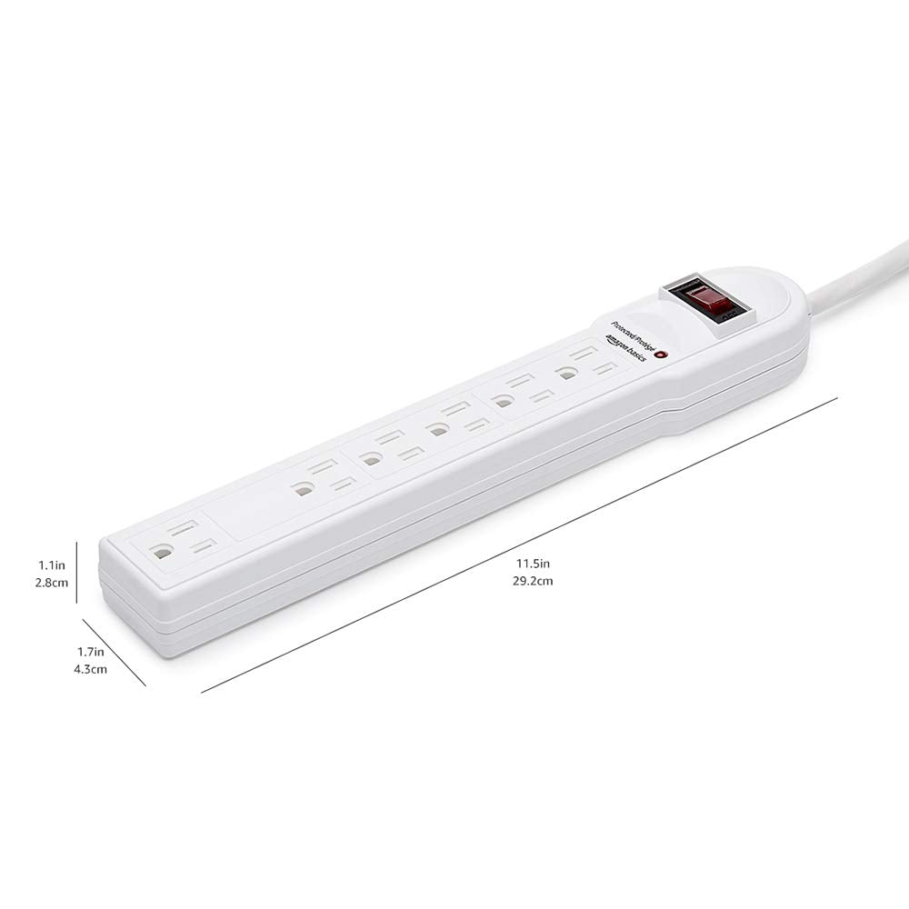 Amazon Basics 6-Outlet Surge Protector Power Strip, 6-Foot Long Cord, 790 Joule - White