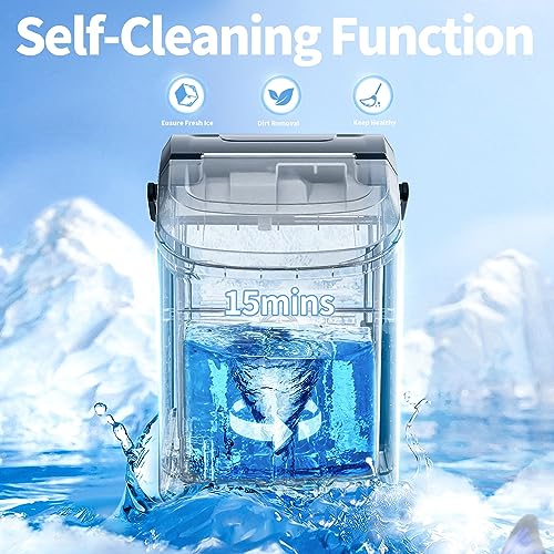 Nugget Countertop Ice Maker with Soft Chewable Ice, 34Lbs/24H, Pebble Portable Ice Machine with Ice Scoop, Self-Cleaning, One-Click Operation, for Kitchen,Office Stainless Steel Silver