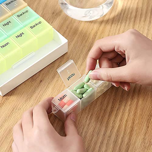 Weekly Pill Organizer Medicine Box: Pill Containers 7 Day 4 Times A Day, Vitamin Containers Organizer, Pill Cases with Spring Open Design and Large Compartment to Hold Vitamins Fish Oil, Rainbow Lids